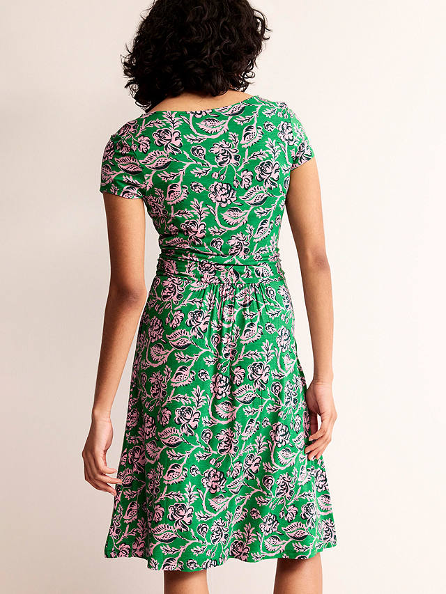 Boden Amelie Floral Jersey Dress, Green/Rose Blush