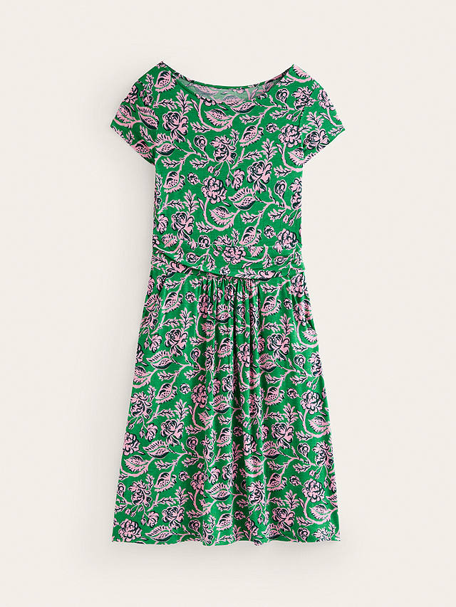 Boden Amelie Floral Jersey Dress, Green/Rose Blush
