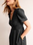 Boden Short Sleeve Midi Linen Dress, Black