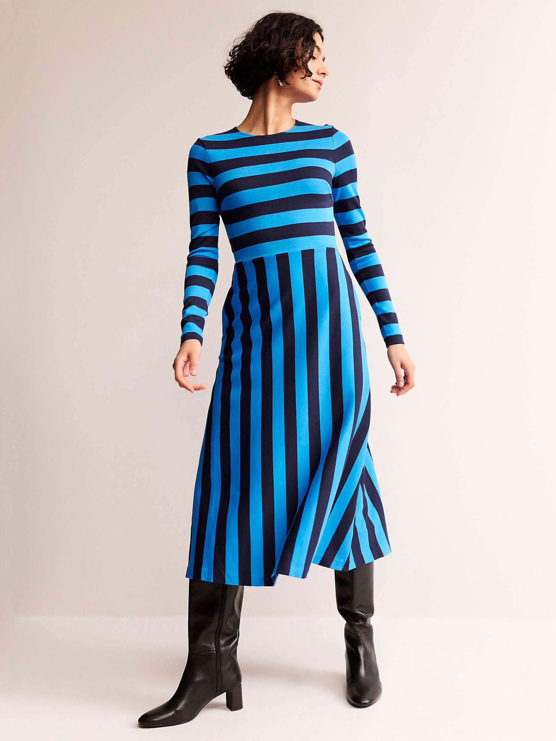 Buy Boden Stripe Midi Jersey Dress, Navy/Turquoise Online at johnlewis.com
