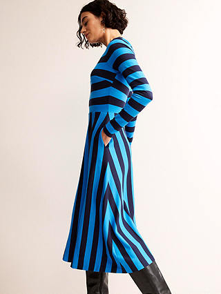 Boden Stripe Midi Jersey Dress, Navy/Turquoise