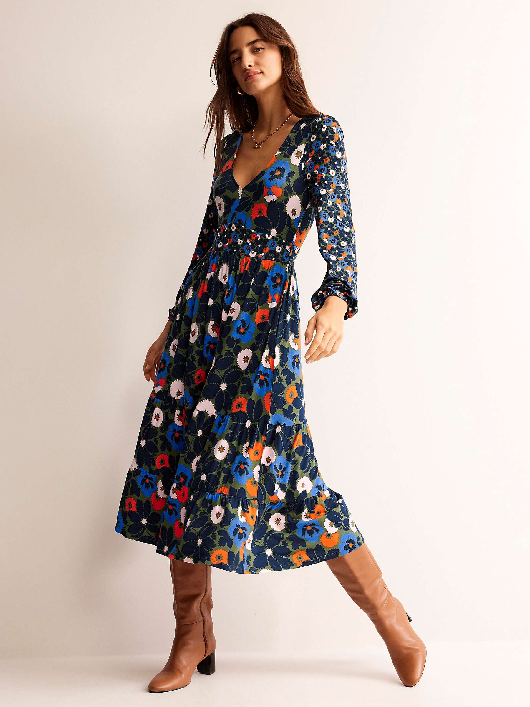 Buy Boden Hotch Floral Potch Midi Dress, Winter Moss/Pop Online at johnlewis.com