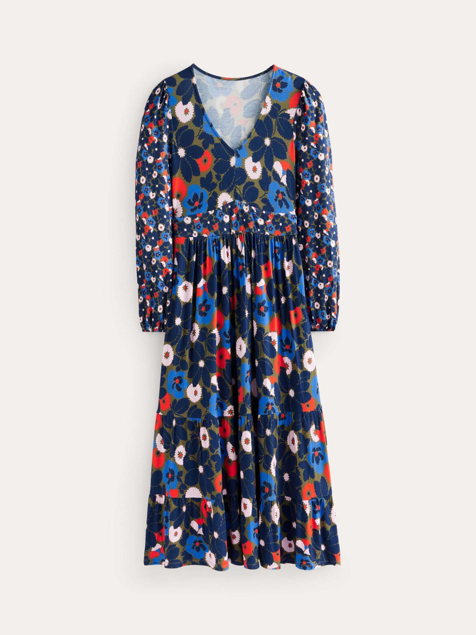 Boden Hotch Floral Potch Midi Dress, Winter Moss/Pop