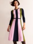 Boden Colour Block Stripe Midi Dress, Navy/Mauve Mist
