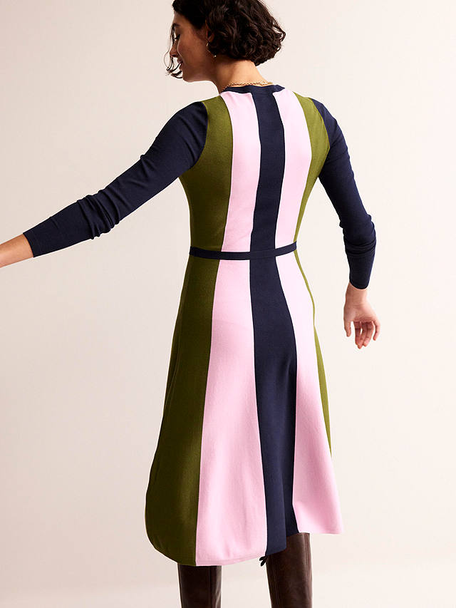 Boden Colour Block Stripe Midi Dress, Navy/Mauve Mist