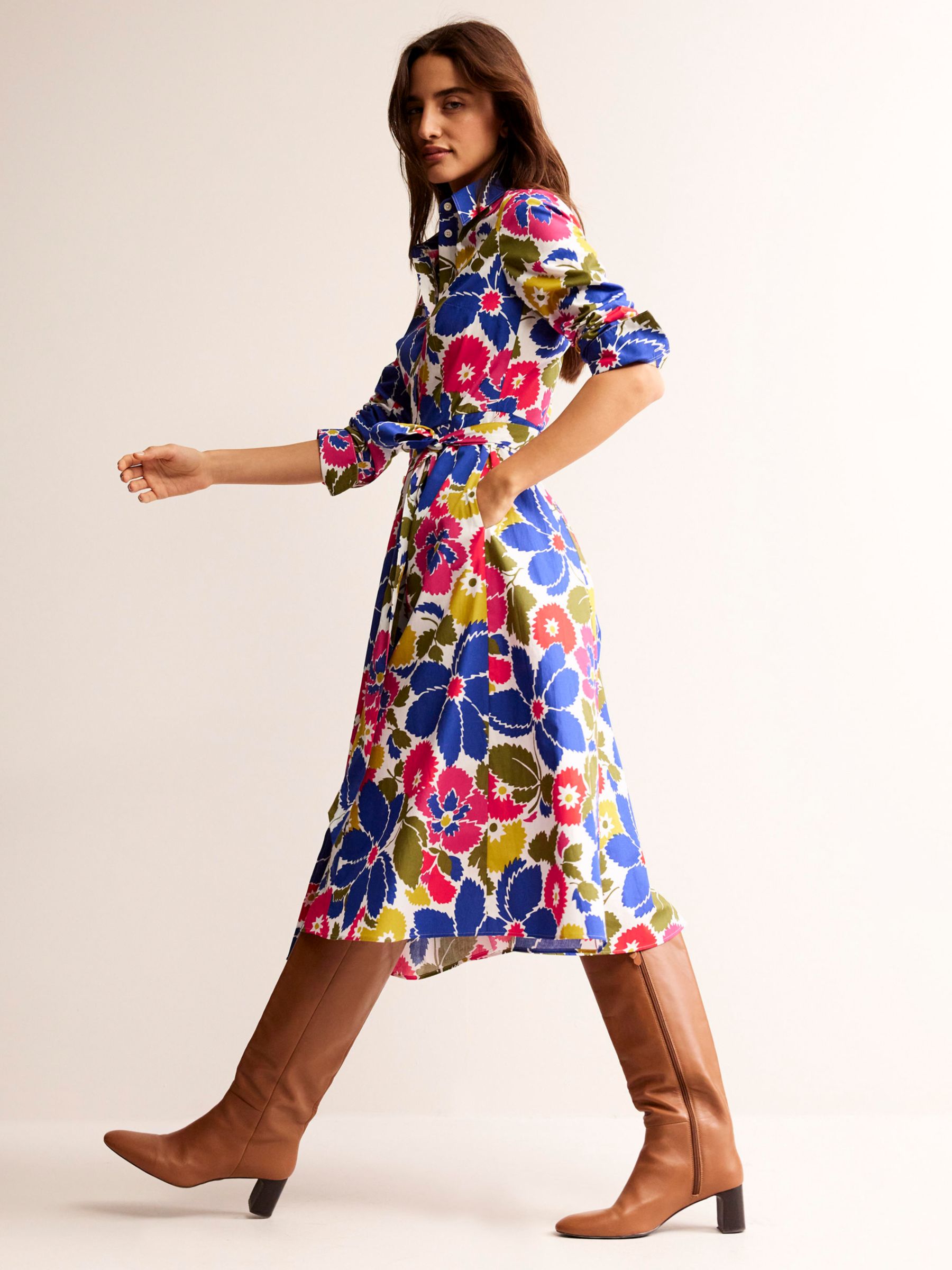 Boden Kitty Midi Floral Shirt Dress, Multi/Bloomsbury Pop at John Lewis &  Partners