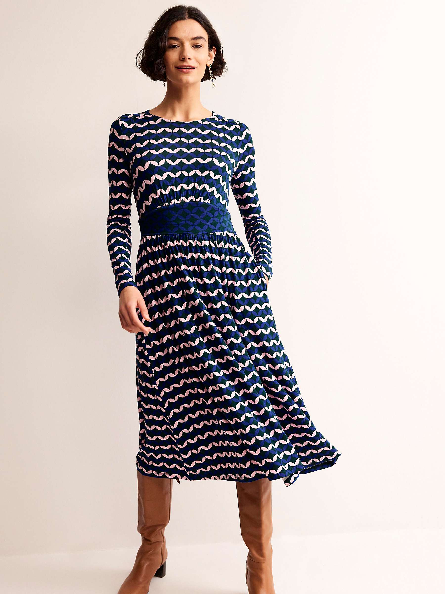 Buy Boden Thea Long Sleeve Geometric Midi Dress, Diamond Terrace Online at johnlewis.com