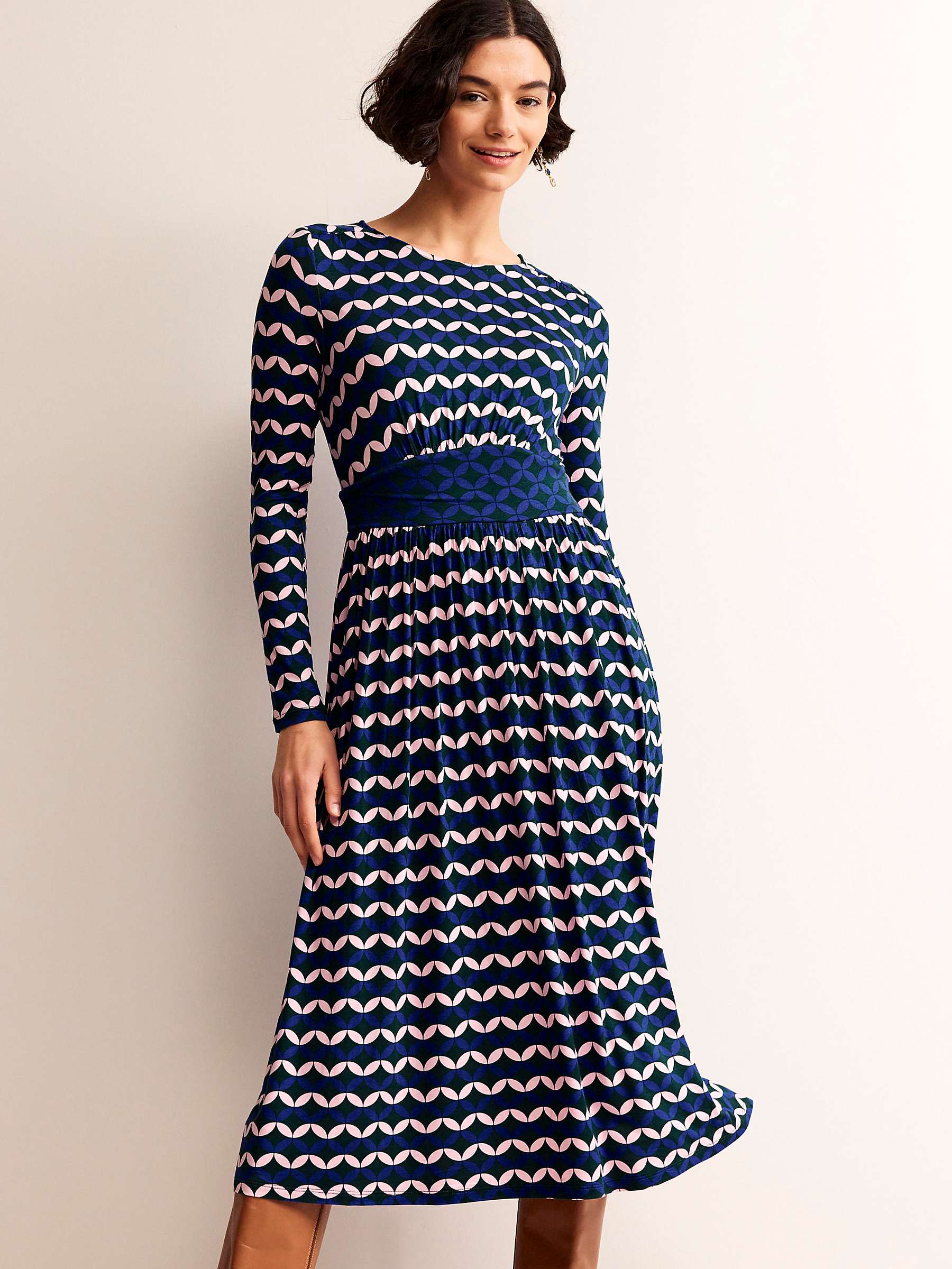 Buy Boden Thea Long Sleeve Geometric Midi Dress, Diamond Terrace Online at johnlewis.com