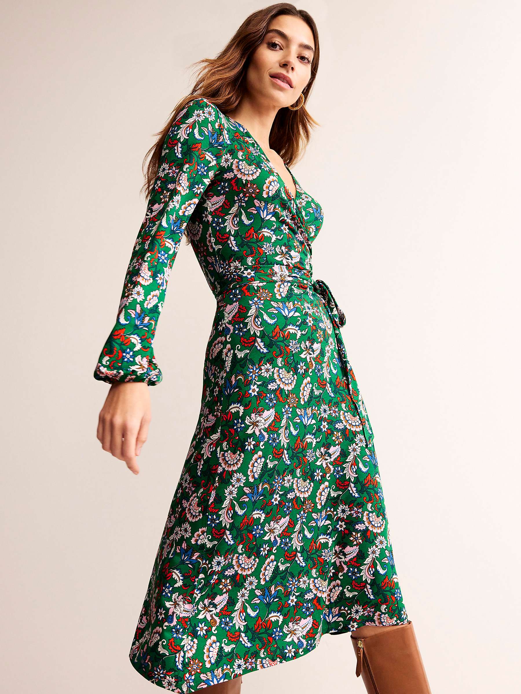 Buy Boden Joanna Ecovero Floral Knee Length Dress, Green/Multi Online at johnlewis.com