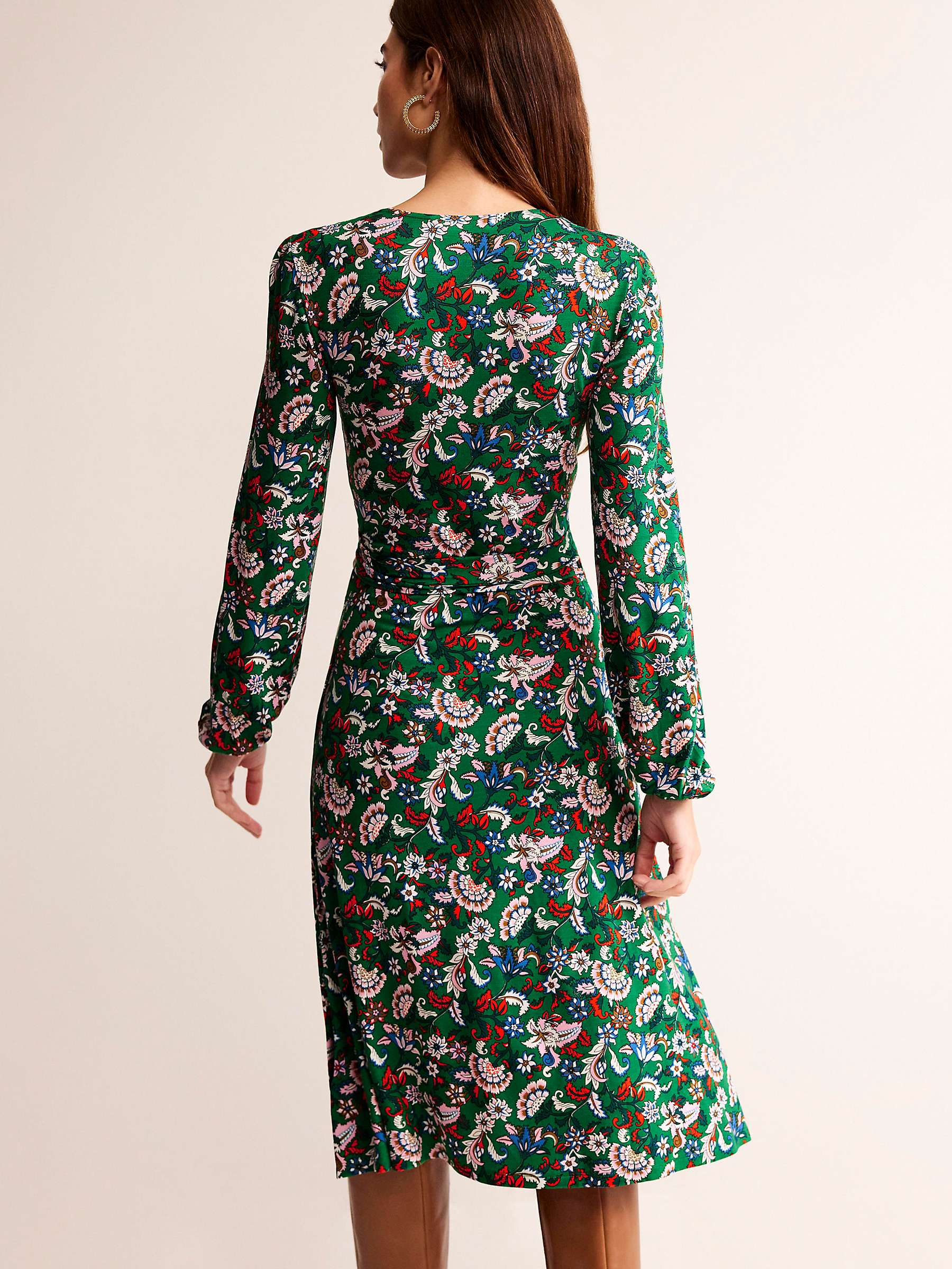 Buy Boden Joanna Ecovero Floral Knee Length Dress, Green/Multi Online at johnlewis.com