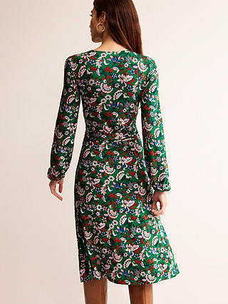Boden Joanna Ecovero Floral Knee Length Dress, Green/Multi