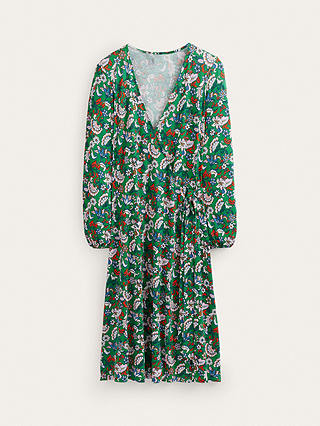 Boden Joanna Ecovero Floral Knee Length Dress, Green/Multi