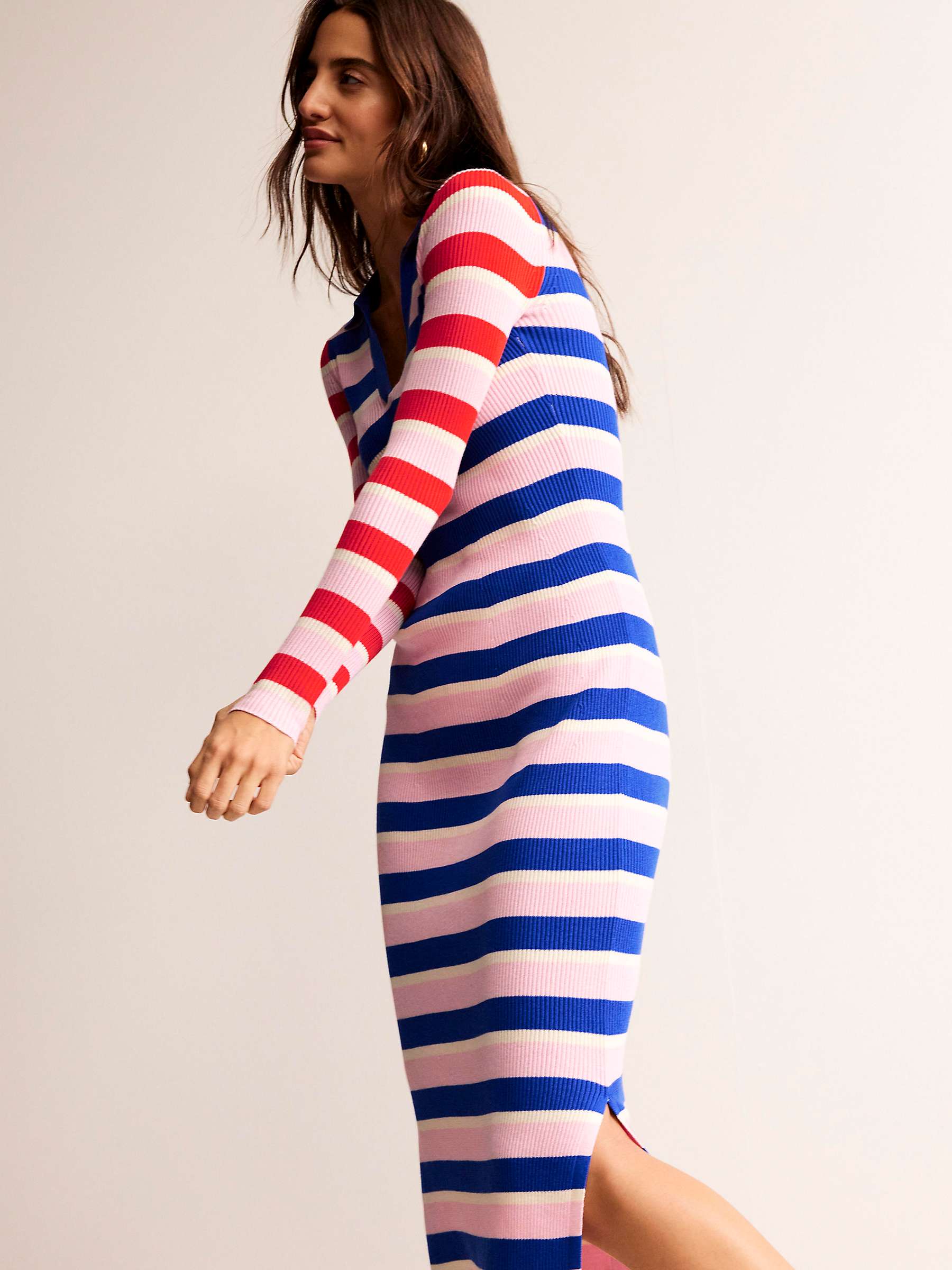 Buy Boden Collared Ribbed Midi Stripe Dress, Orchid Pink/Multi Online at johnlewis.com