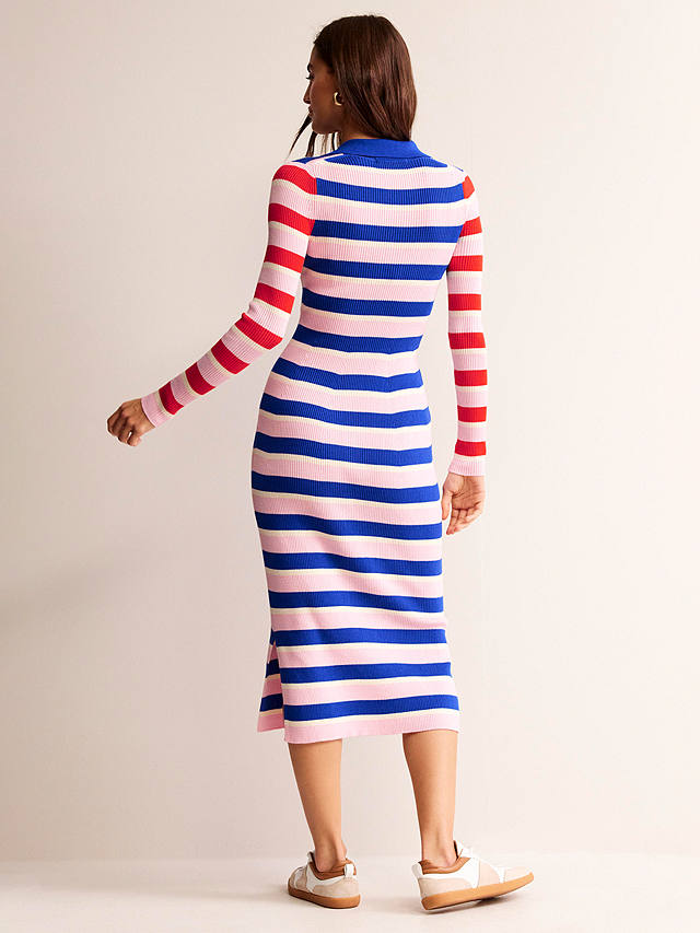 Boden Collared Ribbed Midi Stripe Dress, Orchid Pink/Multi