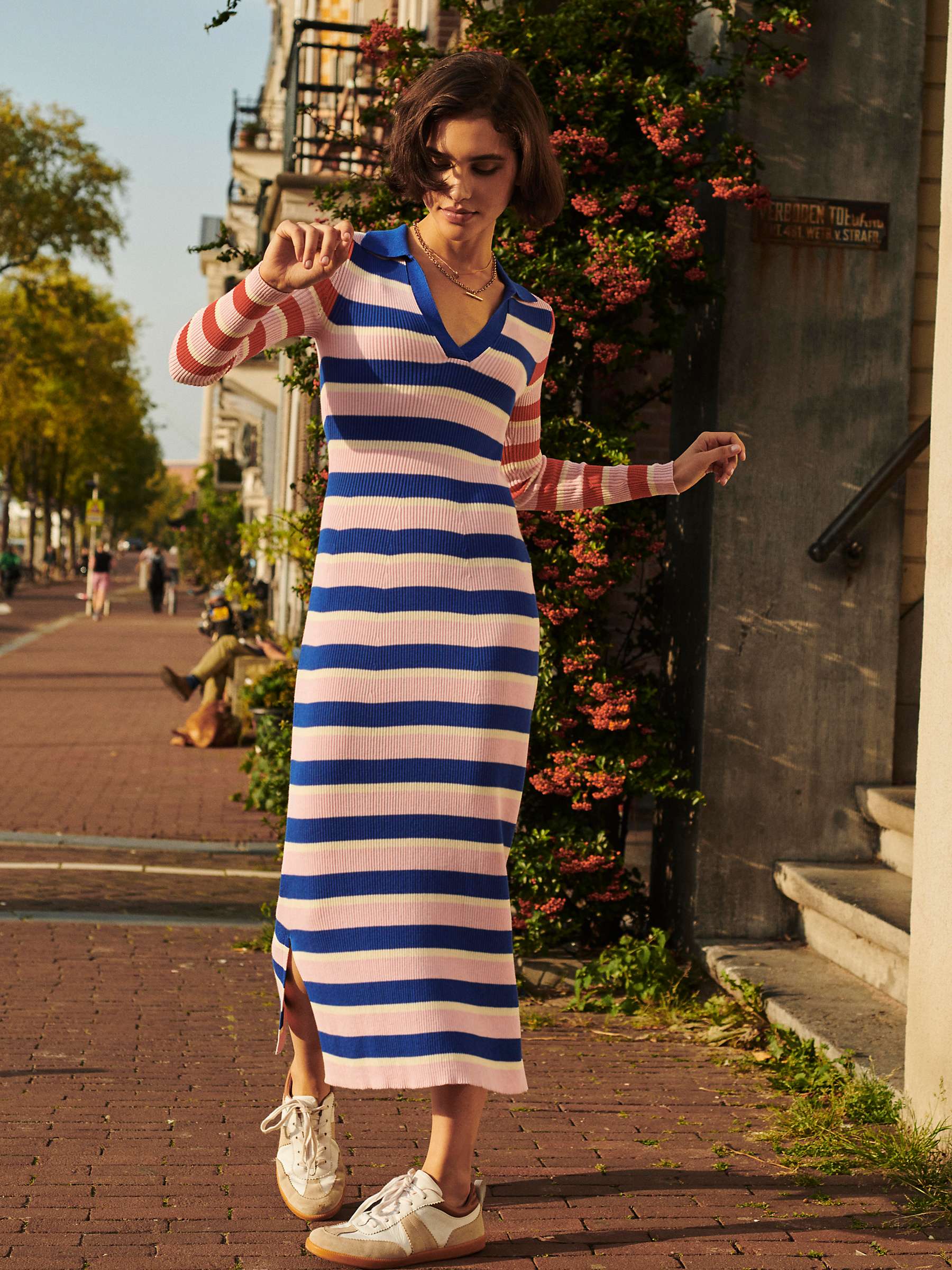 Buy Boden Collared Ribbed Midi Stripe Dress, Orchid Pink/Multi Online at johnlewis.com