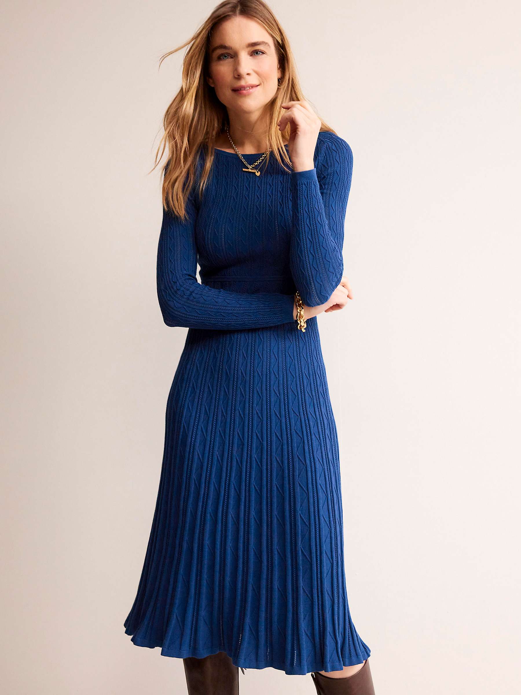 Buy Boden Imogen Cable Knit Dress, Navy Peony Online at johnlewis.com