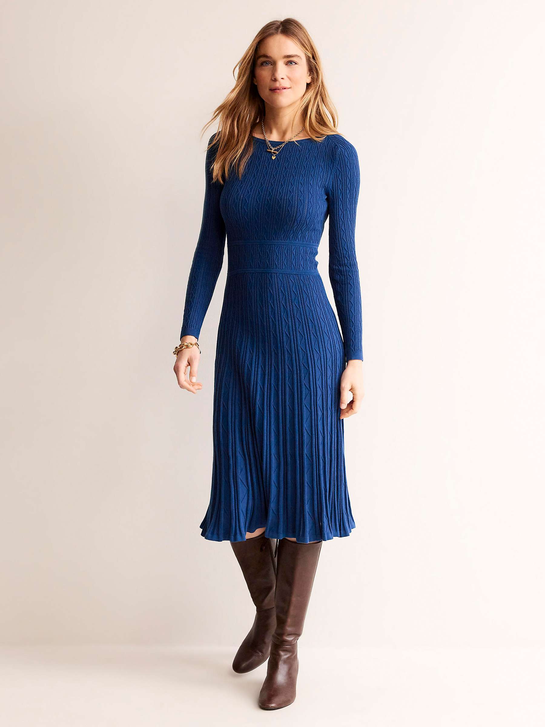 Buy Boden Imogen Cable Knit Dress, Navy Peony Online at johnlewis.com