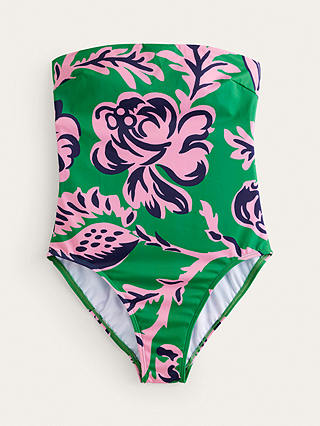 Boden Support Floral Bandeau Swimsuit, Green/Rose Blush