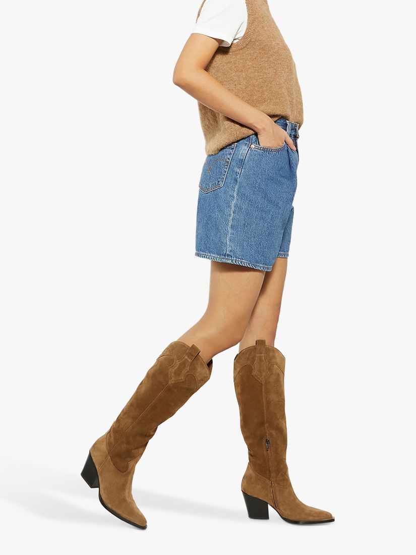 Dune Tennessee Suede Western Knee Boots, Taupe, EU37
