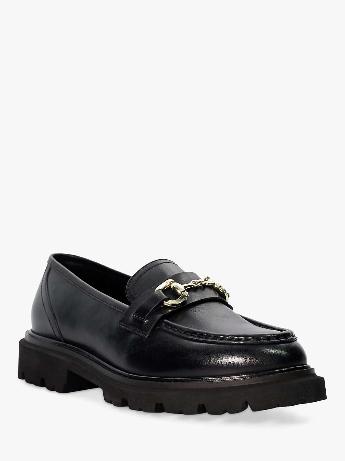 Dune Gallaghers Chunky Leather Snaffle Loafers, Black at John Lewis ...