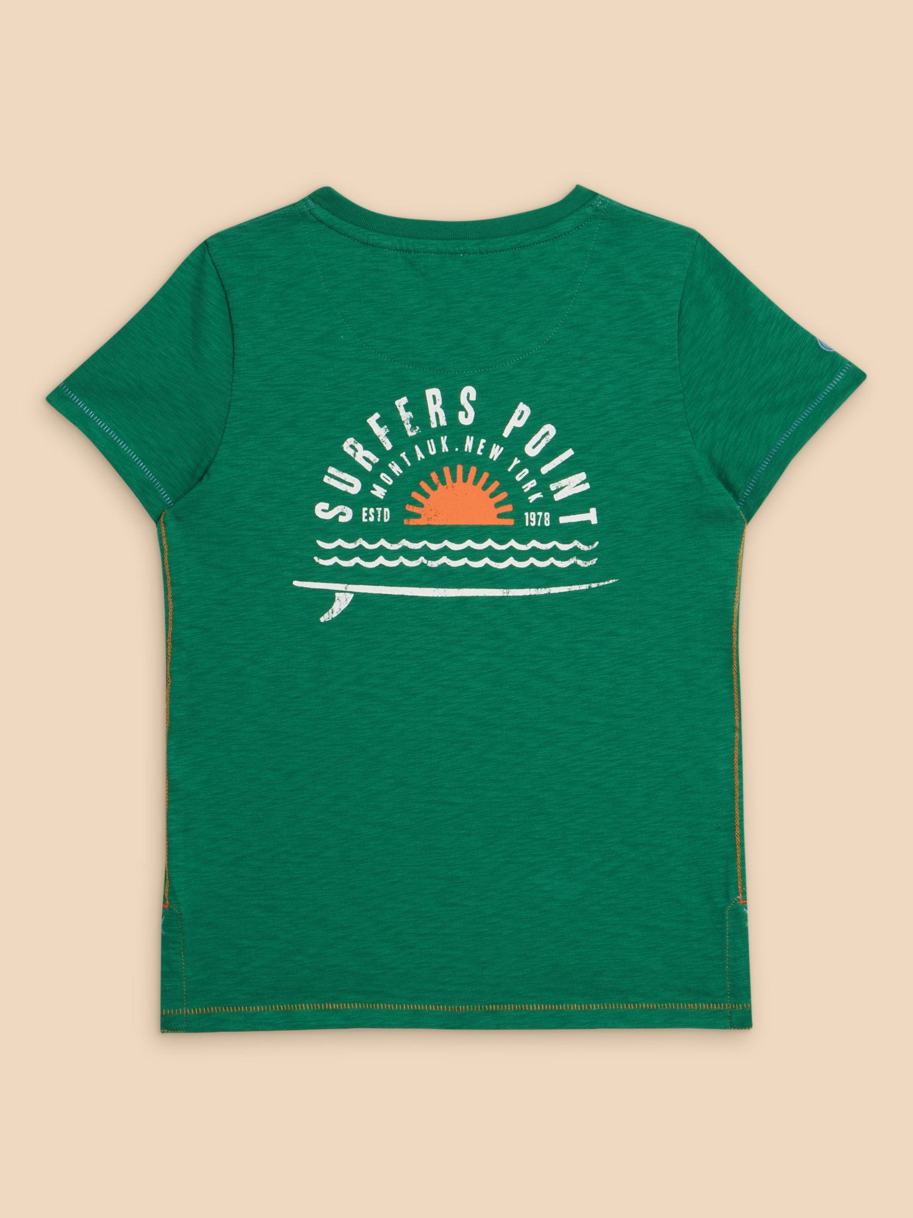 White Stuff Kids' Surfers Graphic T-Shirt, Green, 3-4 years