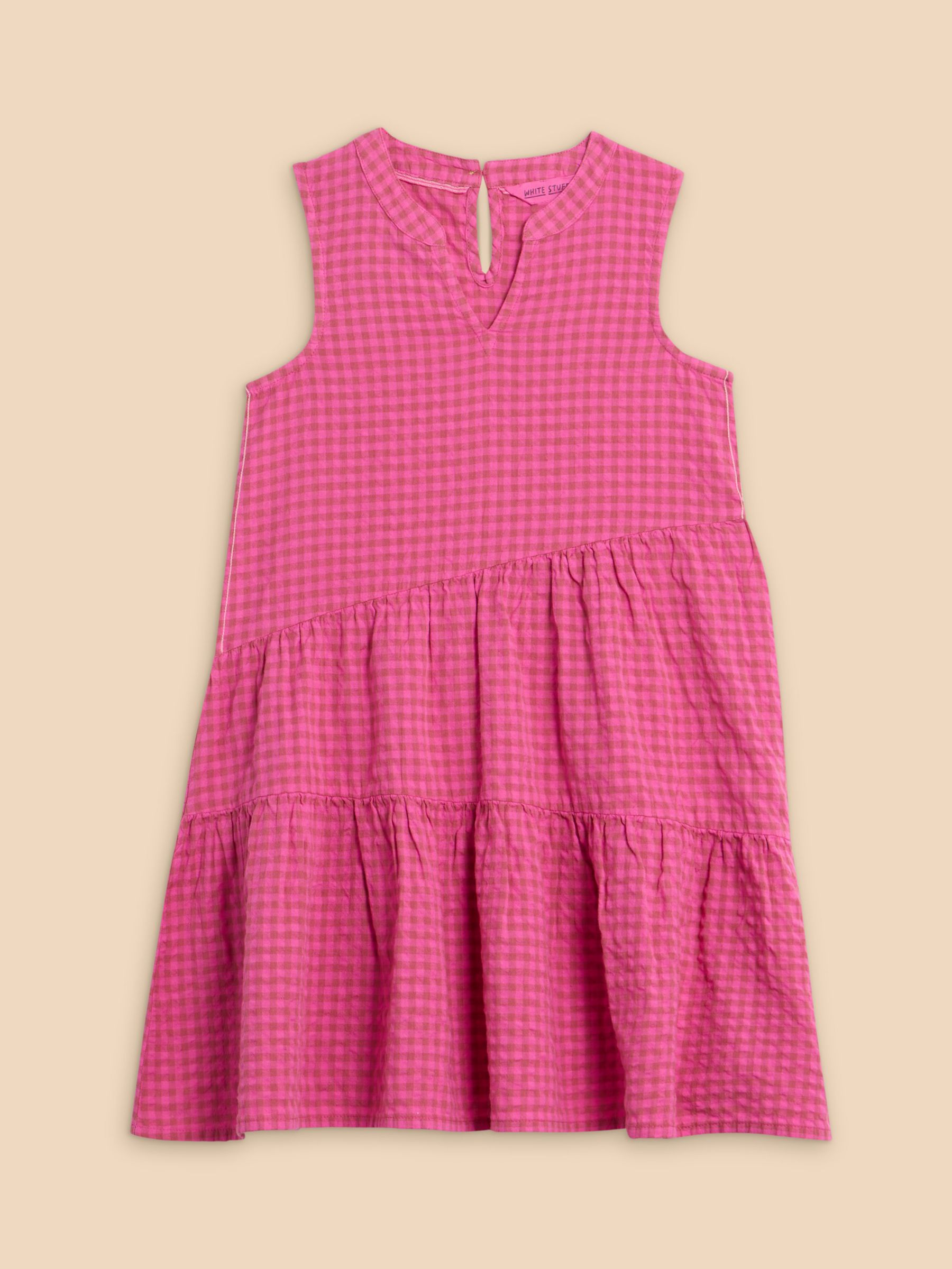 White Stuff Kids' Gingham Dress, Pink, 3-4 years