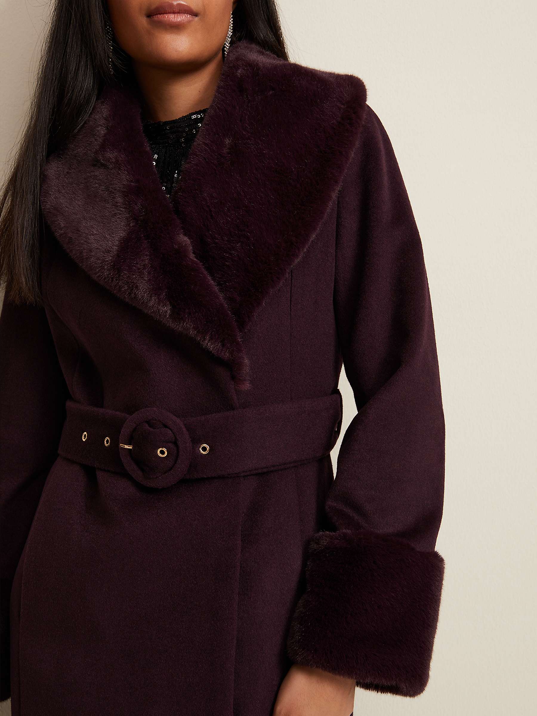 Buy Phase Eight Petite Zylah Wool Blend Faux Fur Collar Smart Coat, Burgundy Online at johnlewis.com