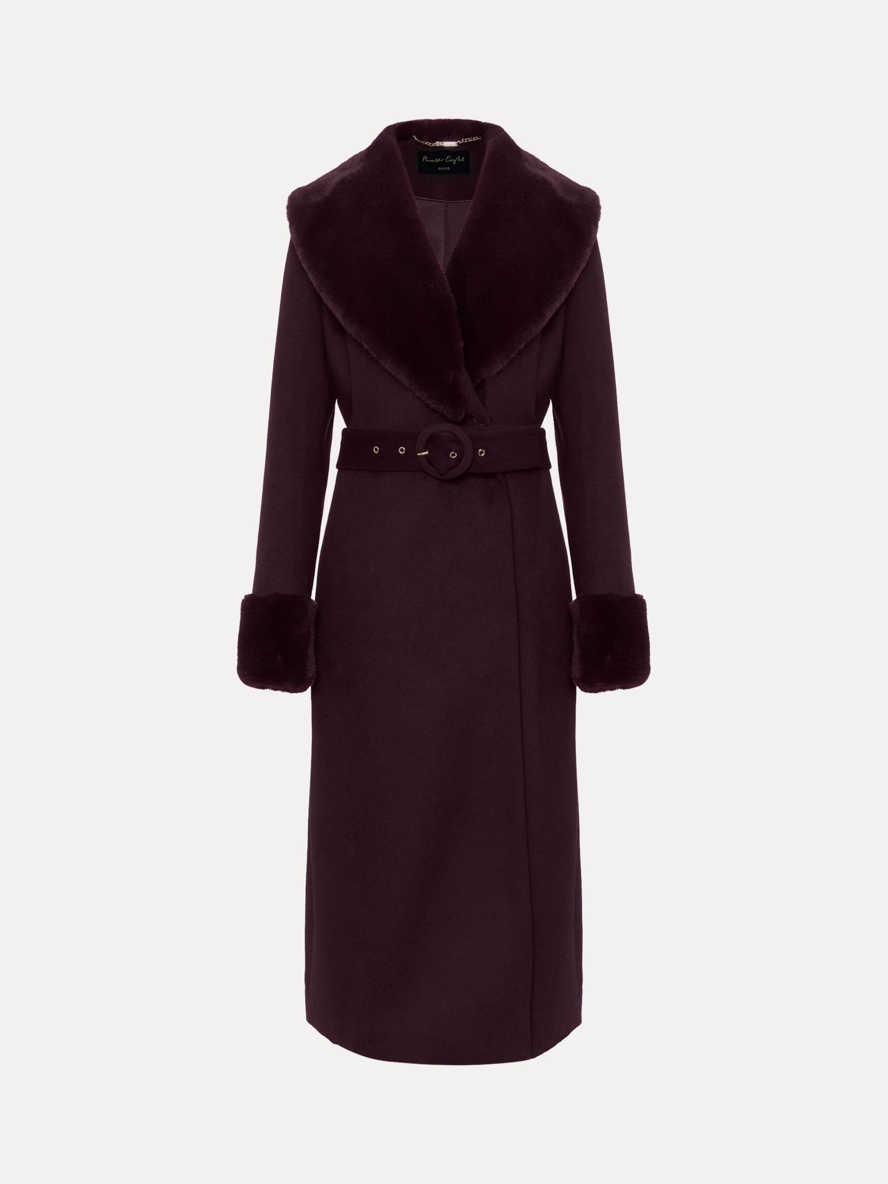 Phase Eight Petite Zylah Wool Blend Faux Fur Collar Smart Coat, Burgundy, 10