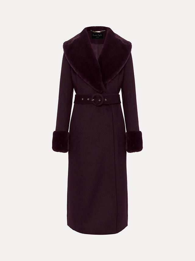 Phase Eight Petite Zylah Wool Blend Faux Fur Collar Smart Coat, Burgundy