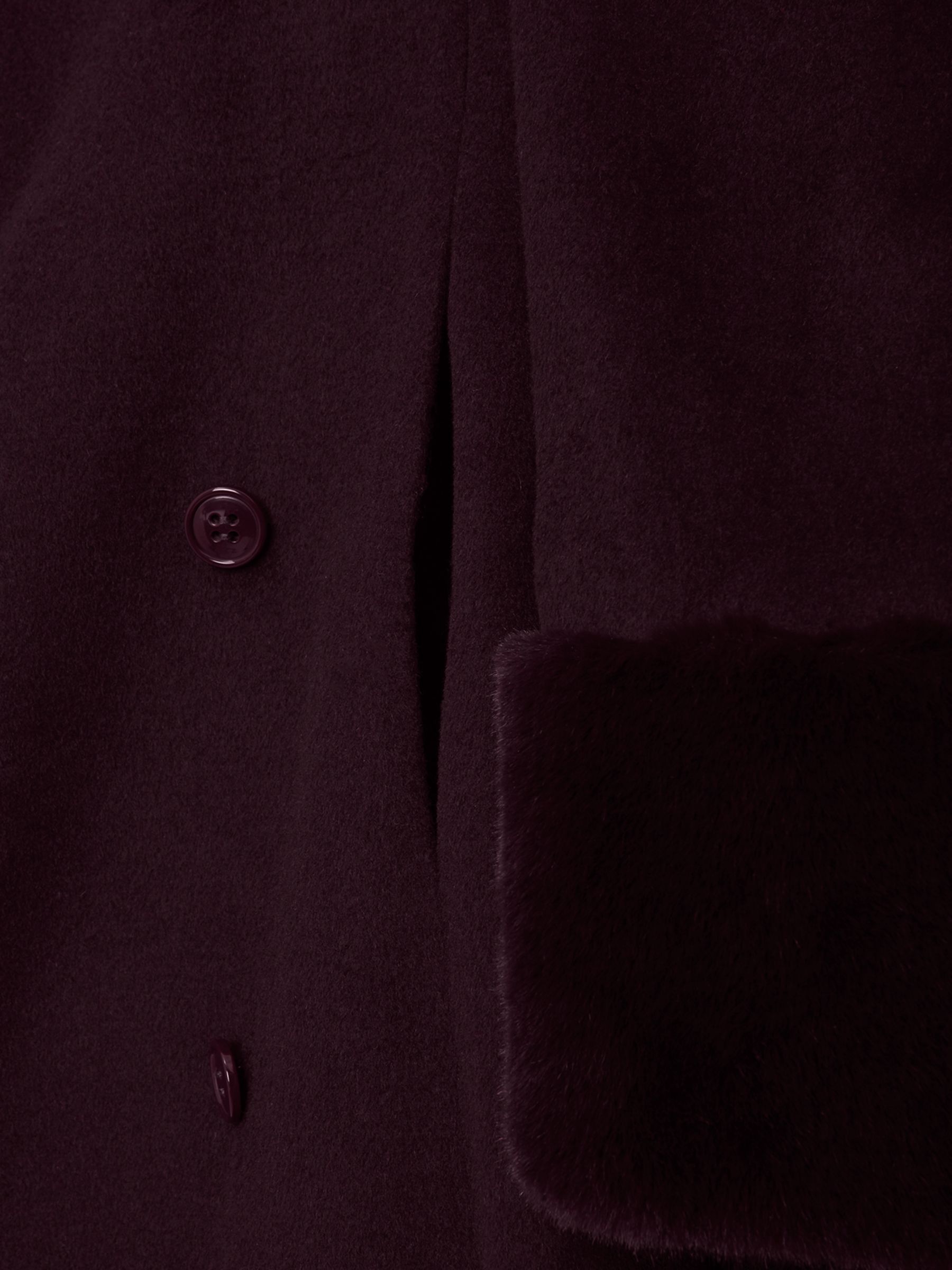 Phase Eight Petite Zylah Wool Blend Faux Fur Collar Smart Coat, Burgundy, 10