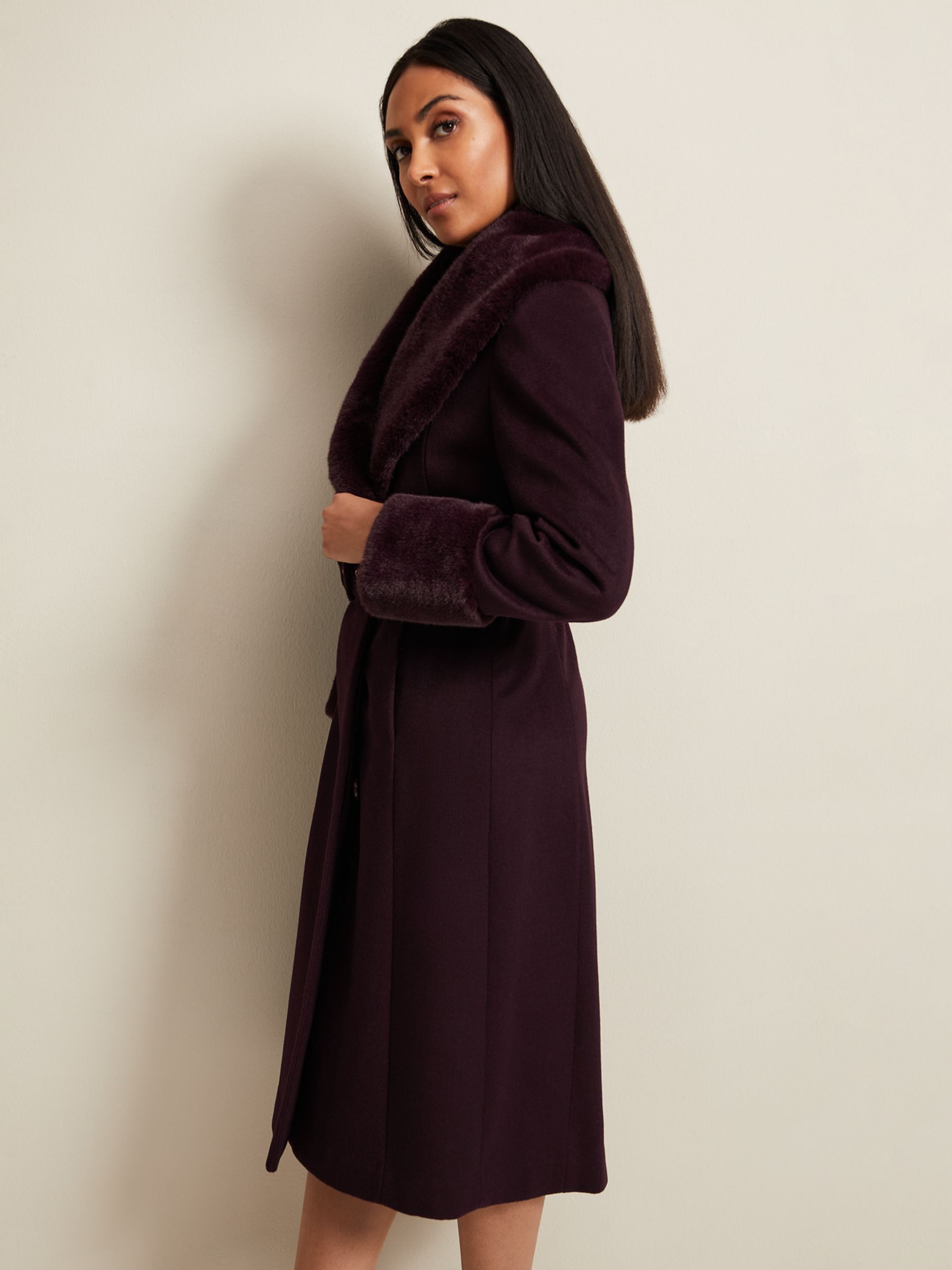 Buy Phase Eight Petite Zylah Wool Blend Faux Fur Collar Smart Coat, Burgundy Online at johnlewis.com
