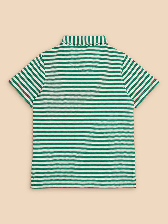 White Stuff Kids' Surfers Stripe Polo Shirt, Mid Green