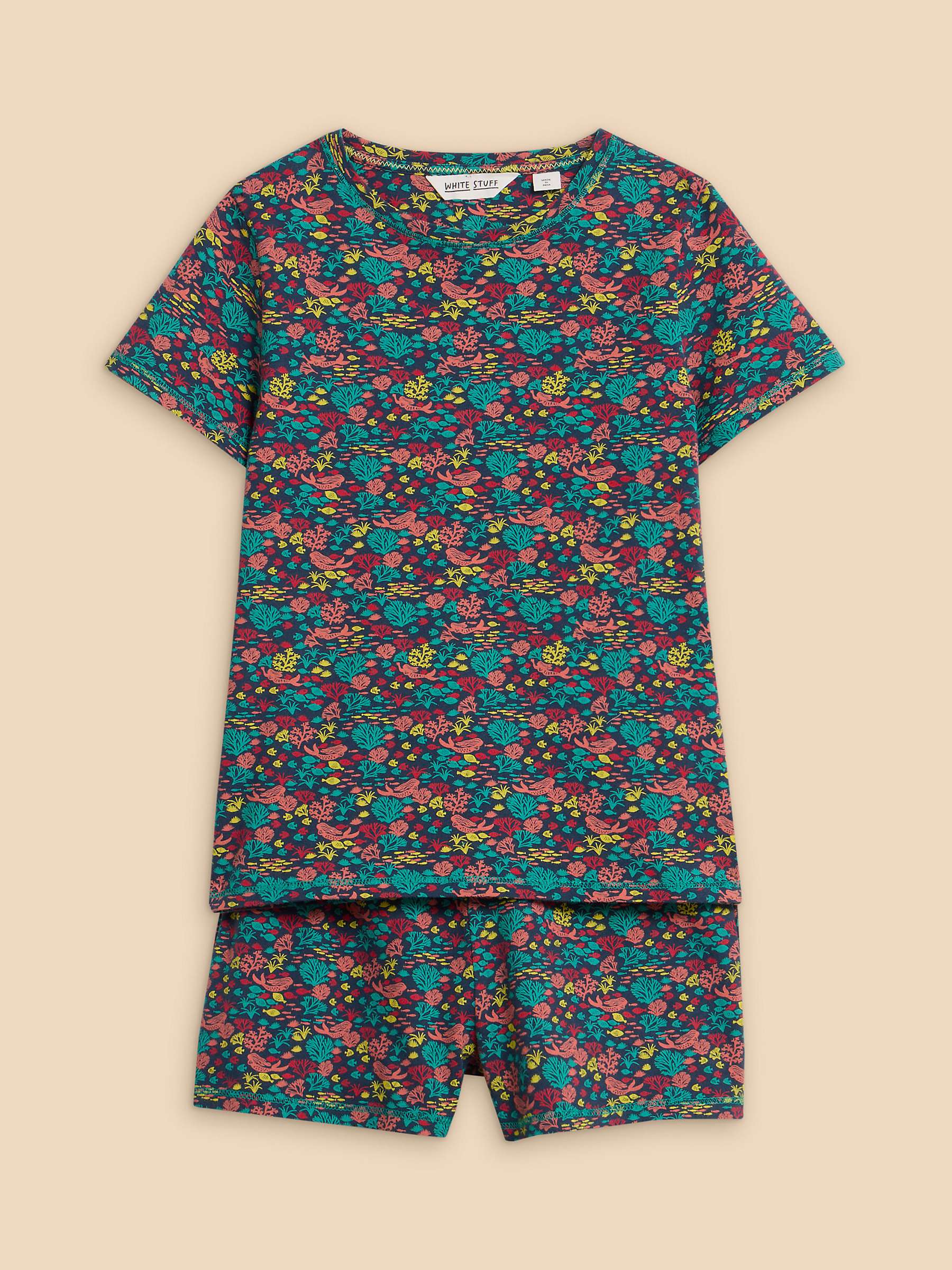 Buy White Stuff Kids' Sealife Print Shorts Pyjamas Set, Navy/Multi Online at johnlewis.com