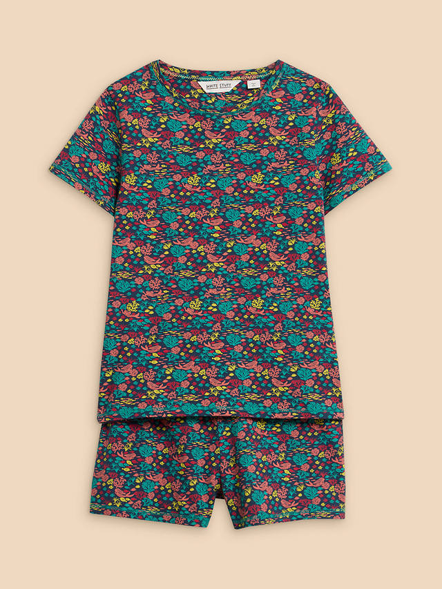 White Stuff Kids' Sealife Print Shorts Pyjamas Set, Navy/Multi