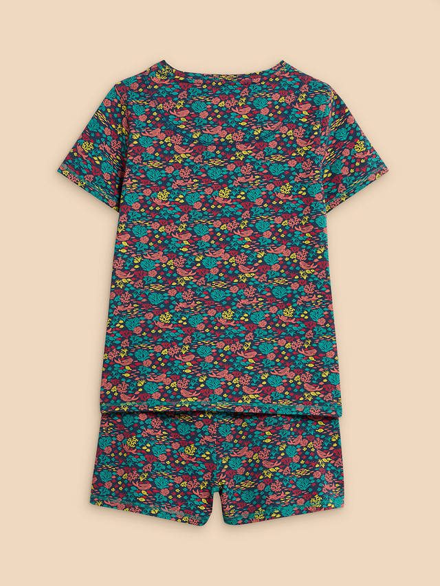 White Stuff Kids' Sealife Print Shorts Pyjamas Set, Navy/Multi