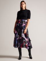 Ted Baker Darcia Ruffle Midi Skirt, Black/Multi