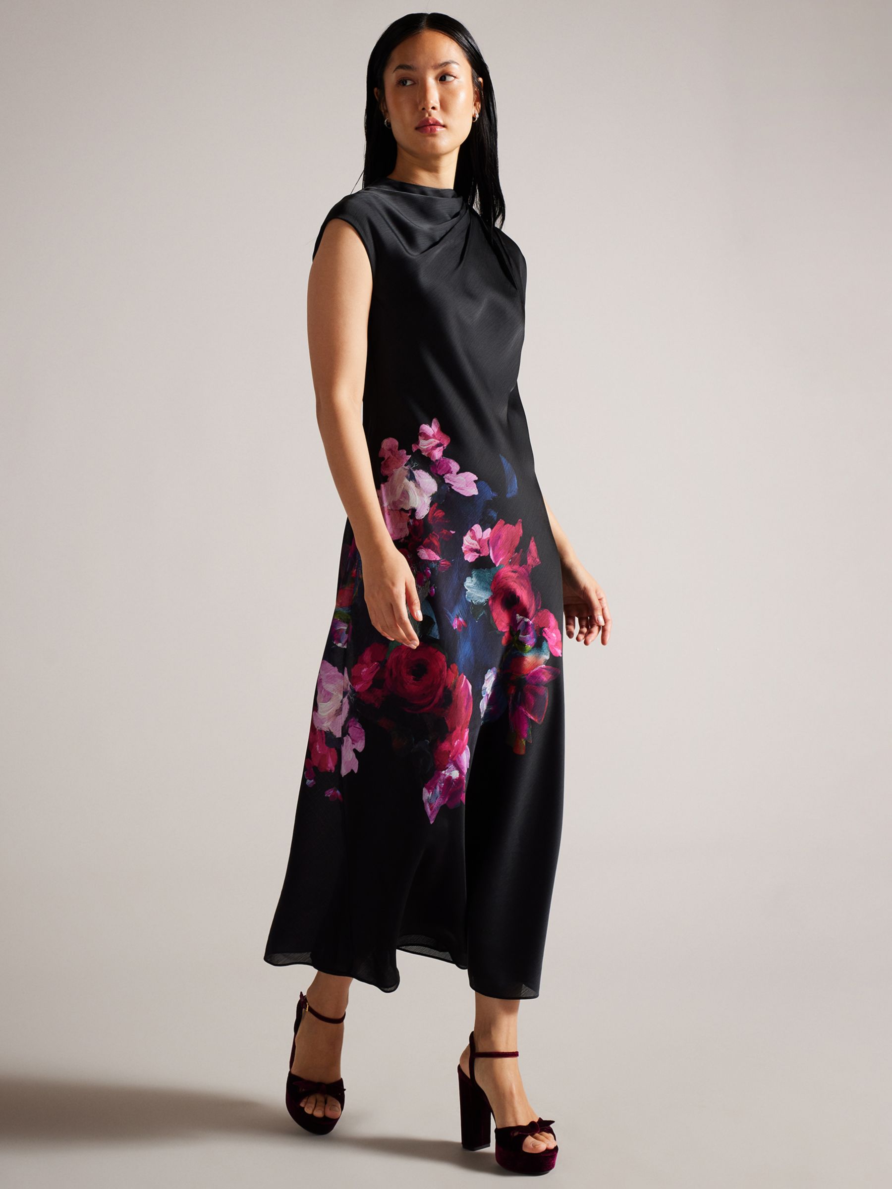 Ted Baker Rahelee Floral Slip Midi Dress, Black at John Lewis & Partners