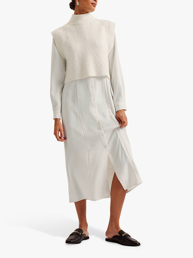 Ted Baker Elsiiey Knit Layer Shirt Dress, Natural Ivory