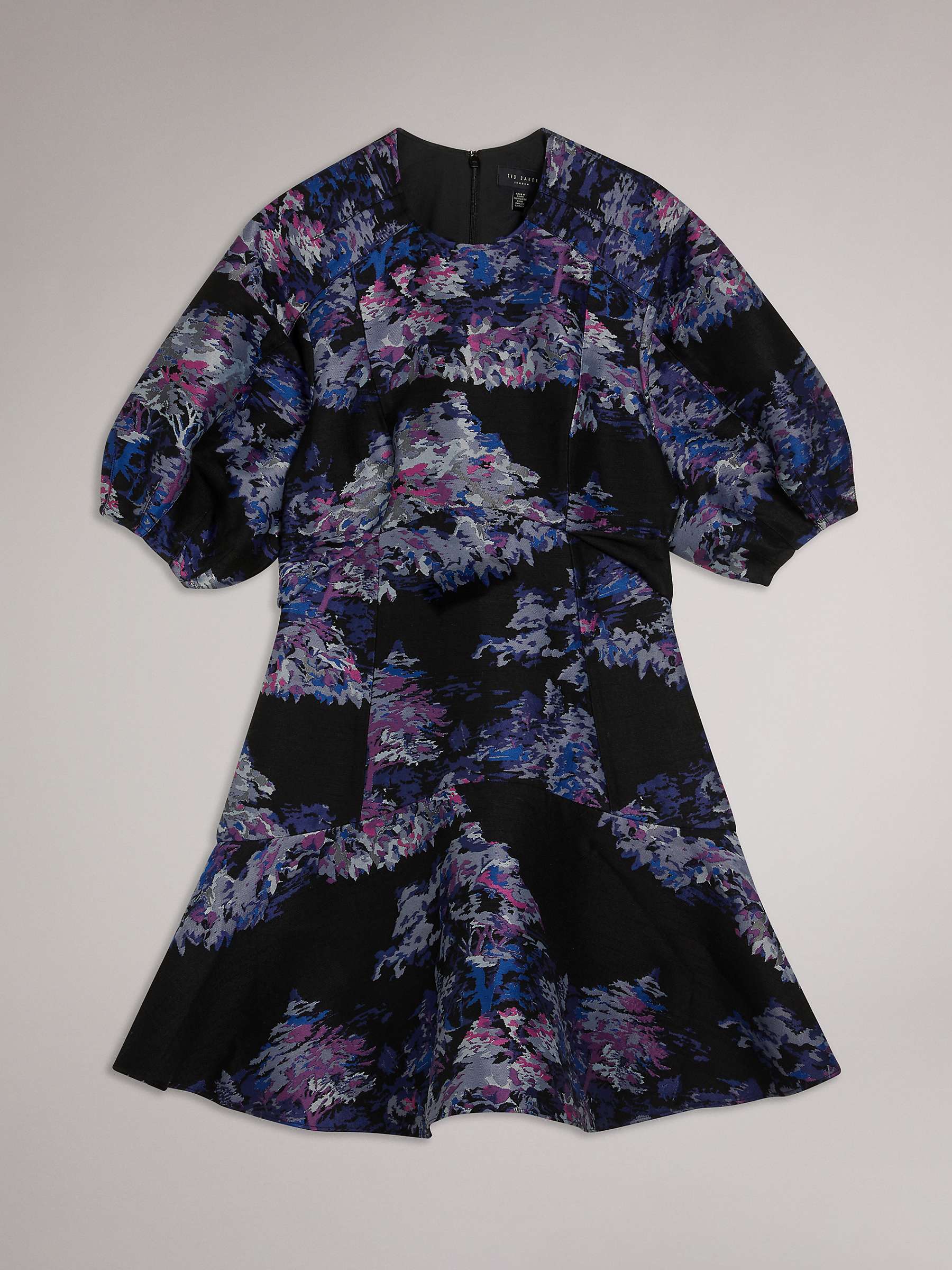 Buy Ted Baker Wilbur Puff Sleeve Jacquard Midi Dress, Dark Purple Online at johnlewis.com