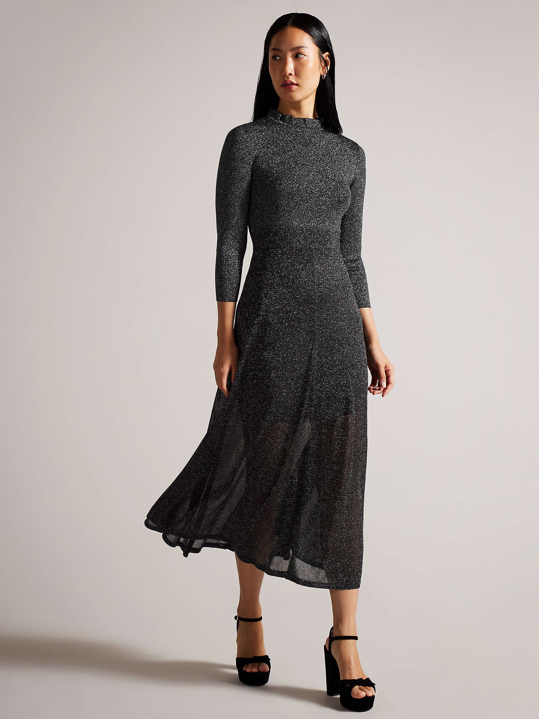 Buy Ted Baker Kannie Metallic Knitted Midi Dress, Black/Silver Online at johnlewis.com