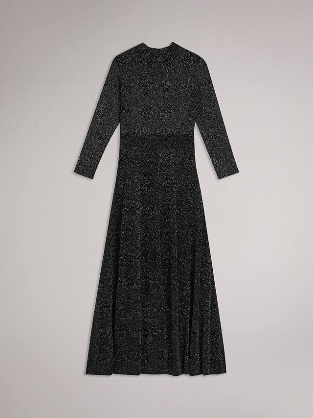 Ted Baker Kannie Metallic Knitted Midi Dress, Black/Silver