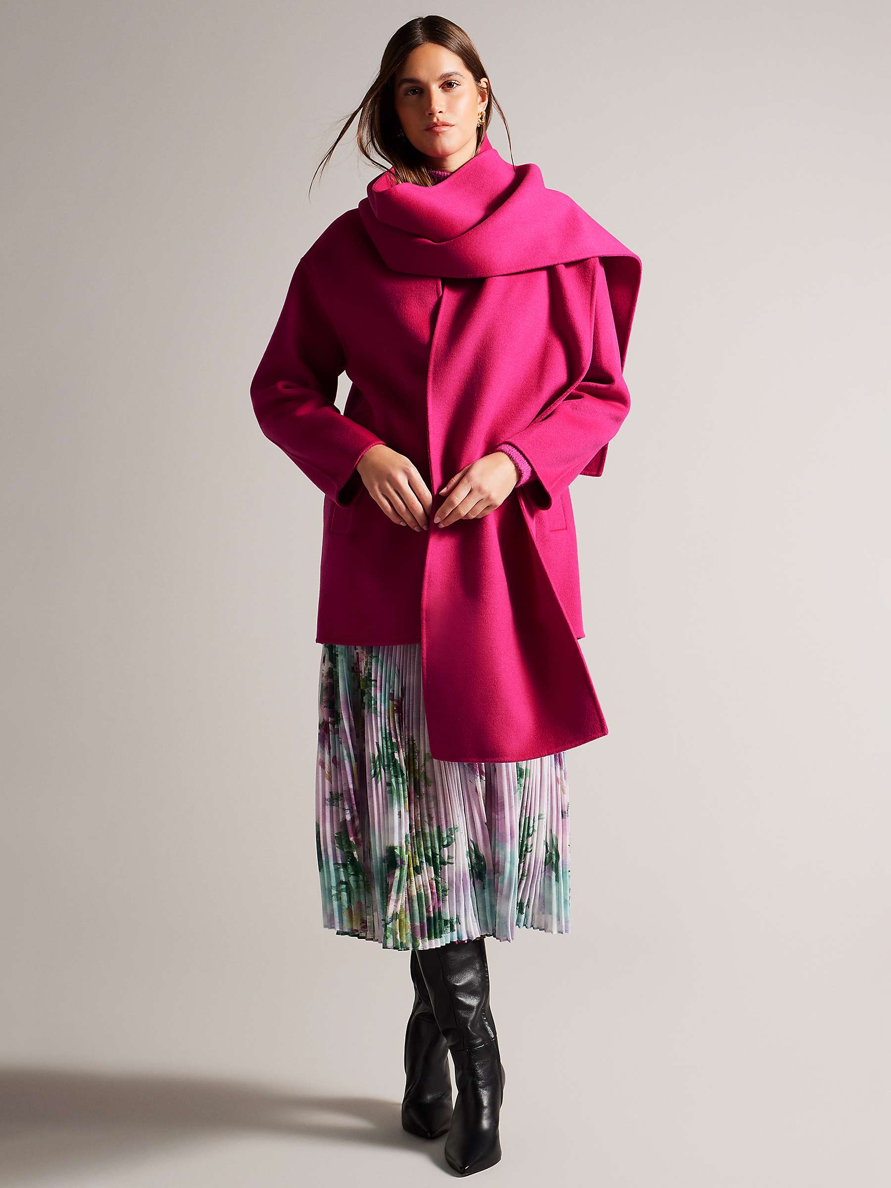 Buy Ted Baker Skylorr Scarf Detail Short Coat, Hot Pink Online at johnlewis.com