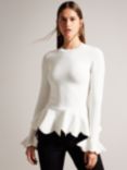 Ted Baker Lillyyy Long Sleeve Scalloped Peplum Top, Natural Ivory