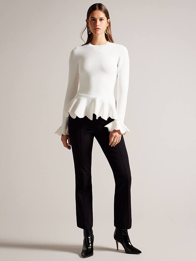 Ted Baker Lillyyy Long Sleeve Scalloped Peplum Top, Natural Ivory