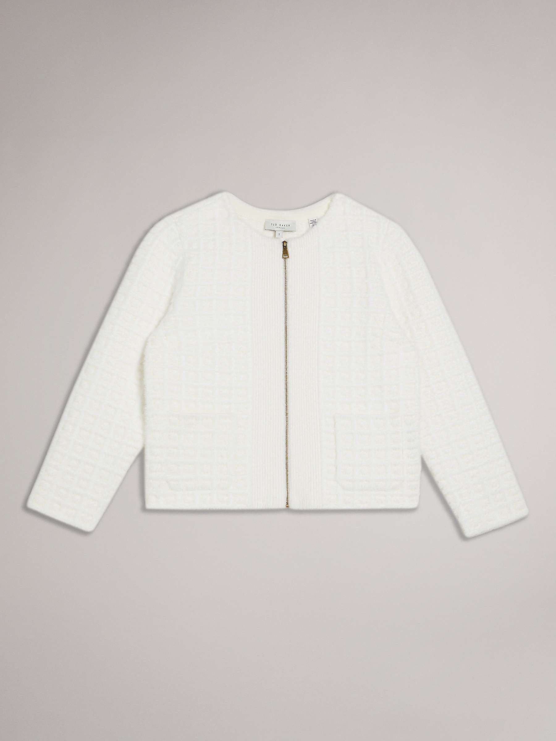 Buy Ted Baker Ulee Jacquard Check Knit Zip Front Cardigan, White Online at johnlewis.com