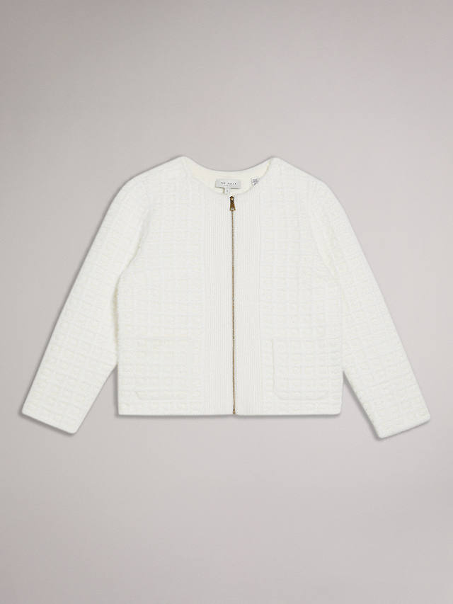 Ted Baker Ulee Jacquard Check Knit Zip Front Cardigan, White
