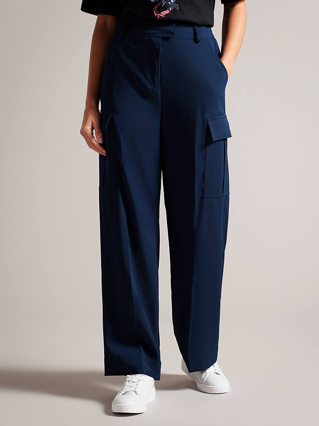 Ted Baker Roccio High Waisted Wide Leg Cargo Trouser, Navy