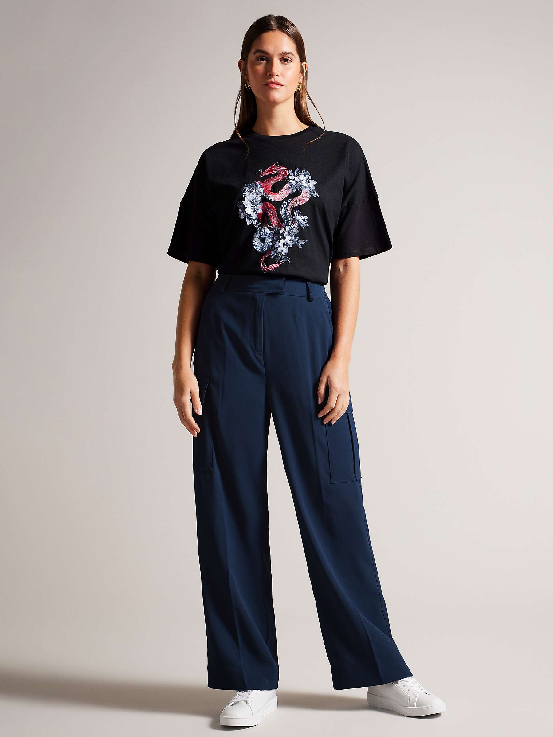 Buy Ted Baker Roccio High Waisted Wide Leg Cargo Trouser, Navy Online at johnlewis.com