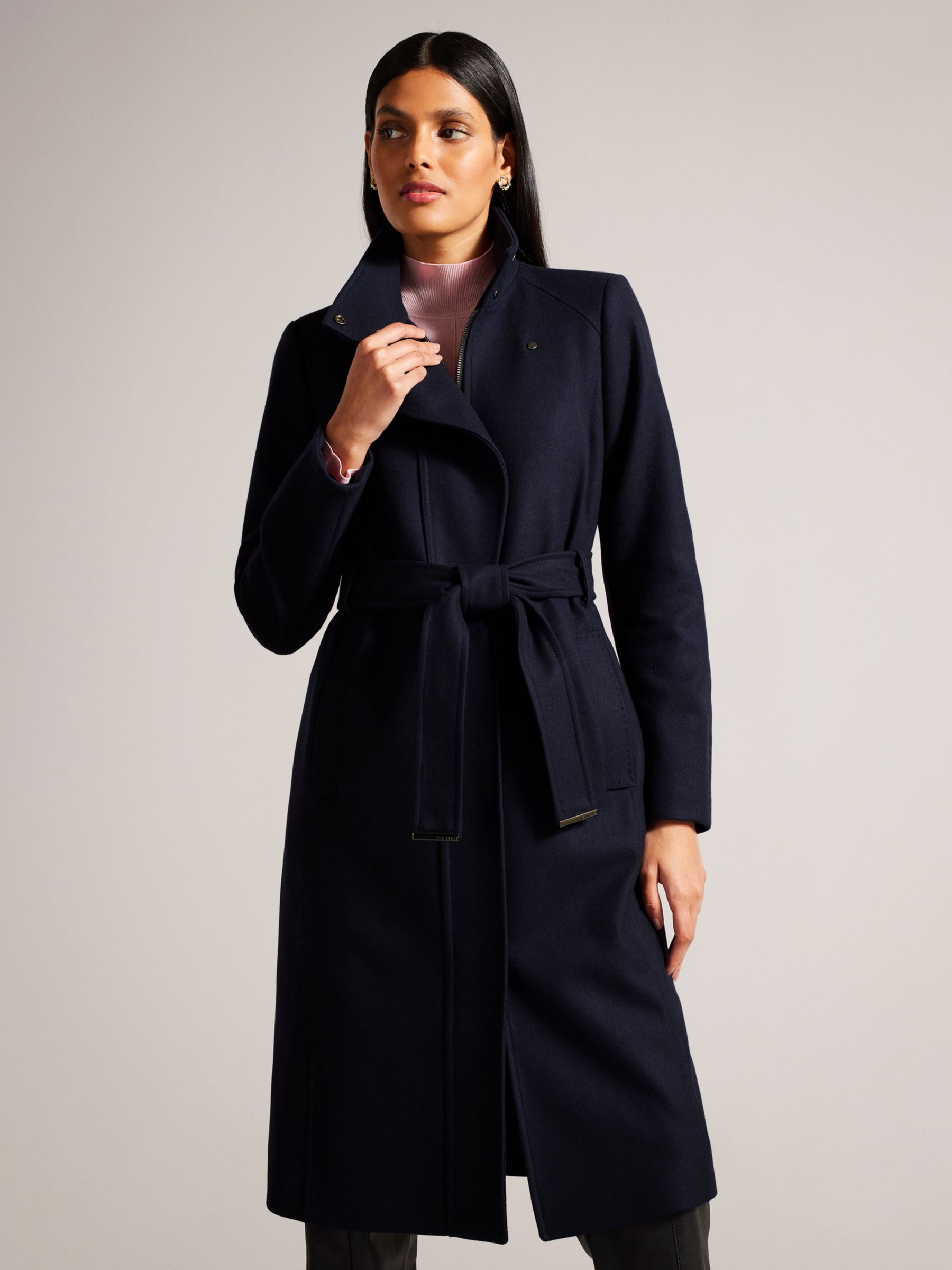 Ted Baker Icombi Funnel Neck Wool Blend Coat, Navy at John Lewis & Partners