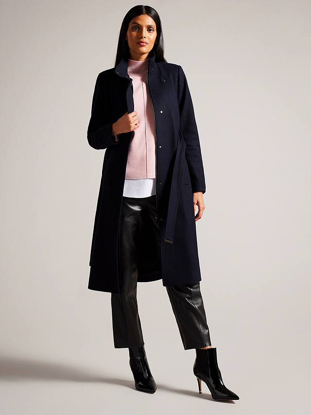 Ted Baker Icombi Funnel Neck Wool Blend Coat, Navy